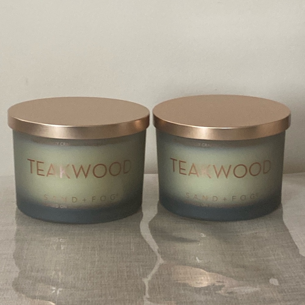 Lot of 2 SAND AND FOG 12 oz. Screenprint Teakwood Candle